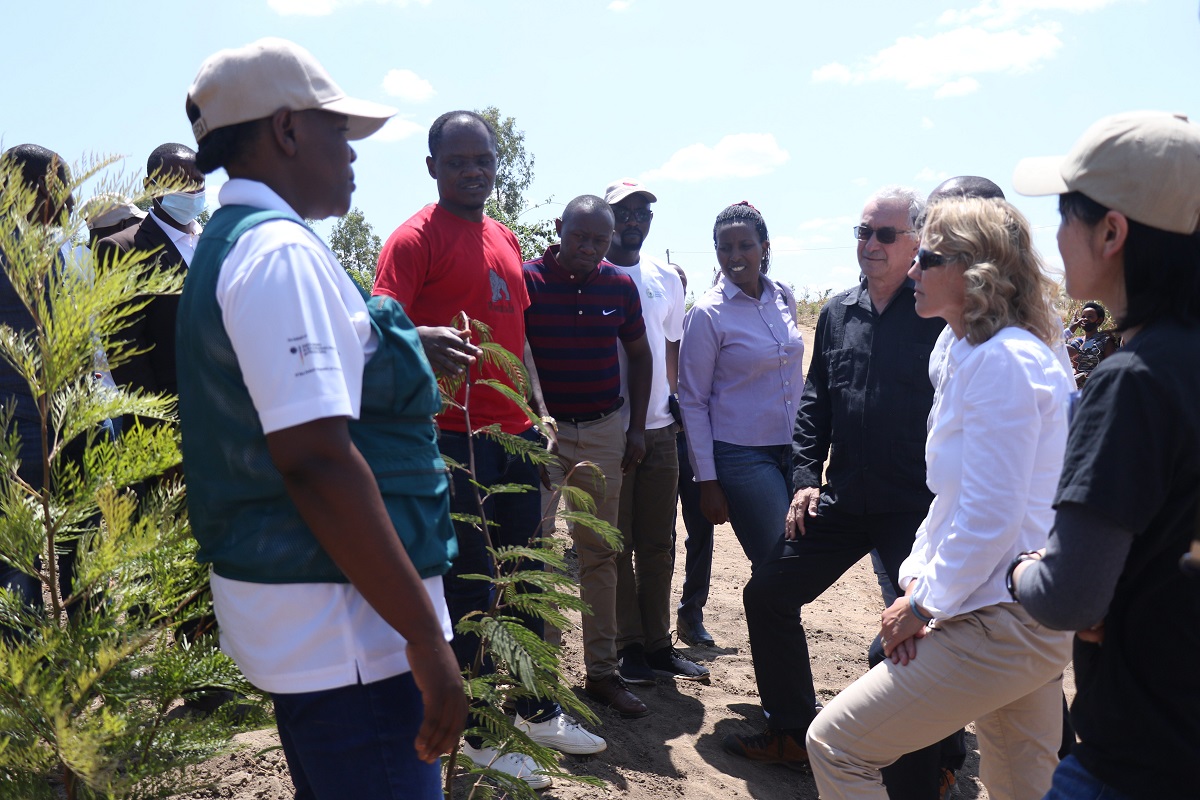 IUCN hub team explains  tree species planted in Kirehe District to Hon Lamke