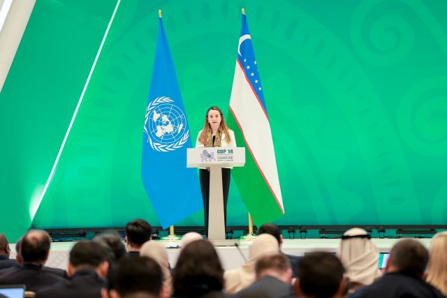 Dr Grethel Aguilar, IUCN Director General, addressing the plenary at the CMS COP14 opening ceremony