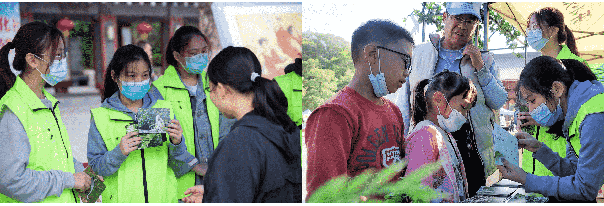 Young people showing an audience pictures of endangered animals at a fair