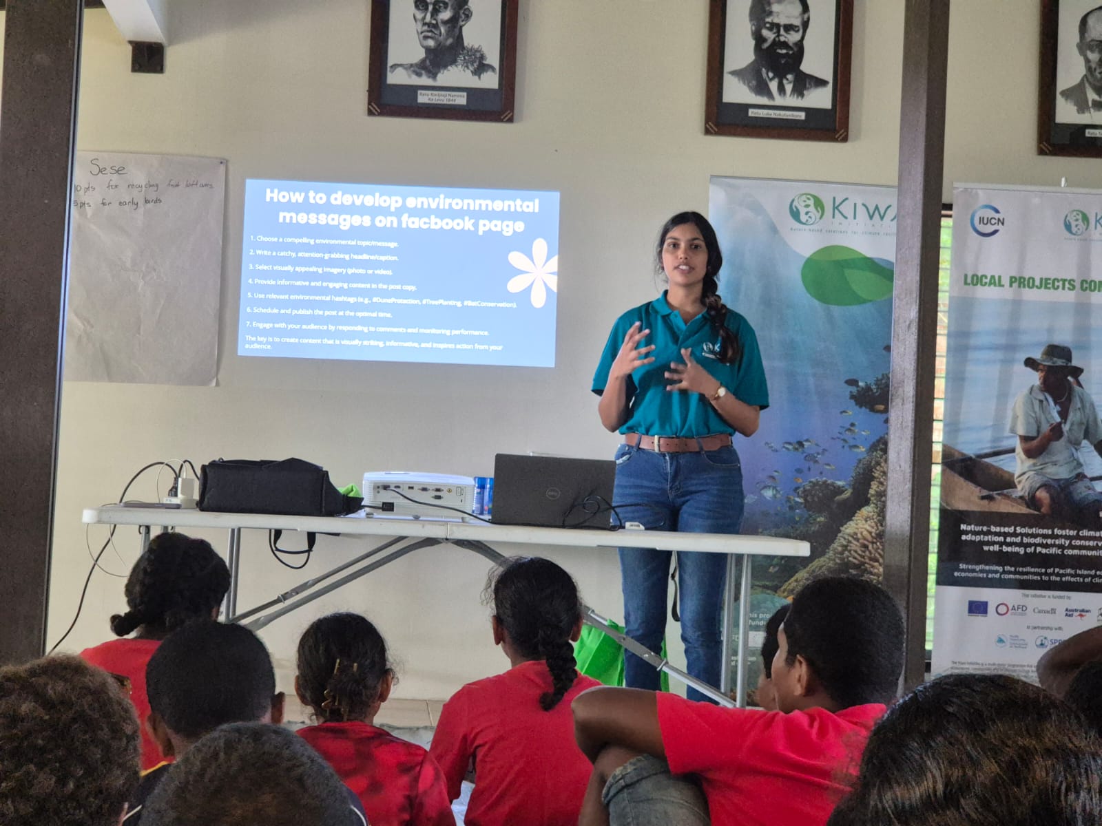 HIYH students participating in the social media session facilitated by Kiwa Communications personnel, Ms. Shreeya Verma during the HIYH EcoCamp on May 9, 2024 at the Sigatoka Sand Dunes National Park.