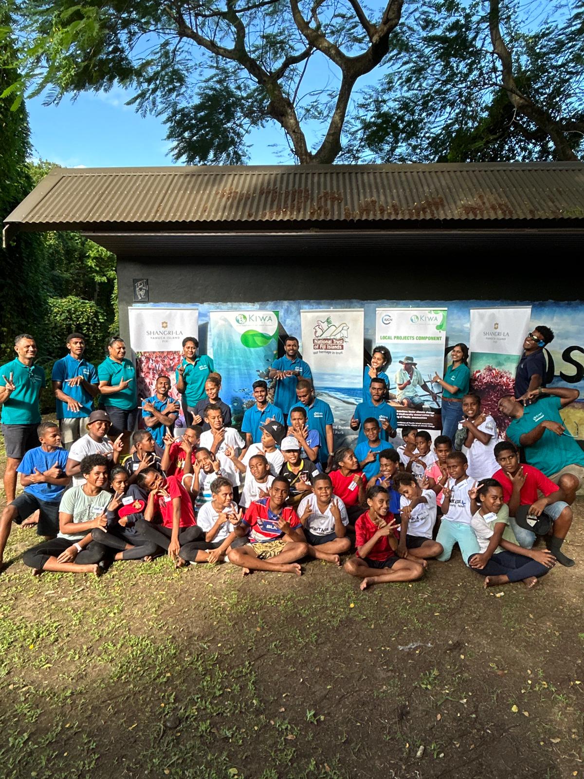 HIYH students, Sigatoka Sand Dunes and invited colleagues from the Kiwa Initiative Programme and Shangri-La, after the activities and sessions during the final day of the  HIYH EcoCamp. 