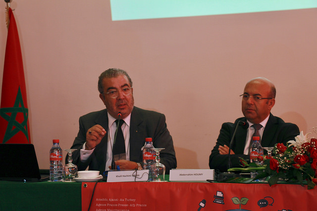 Khalil Hachimi Idrissi, Director, Maghreb Arabe Presse in the inauguration along with 	Abderrahim Houmy, Secretary General, High Commissariat for Water and Forests and the Fight against Desertification