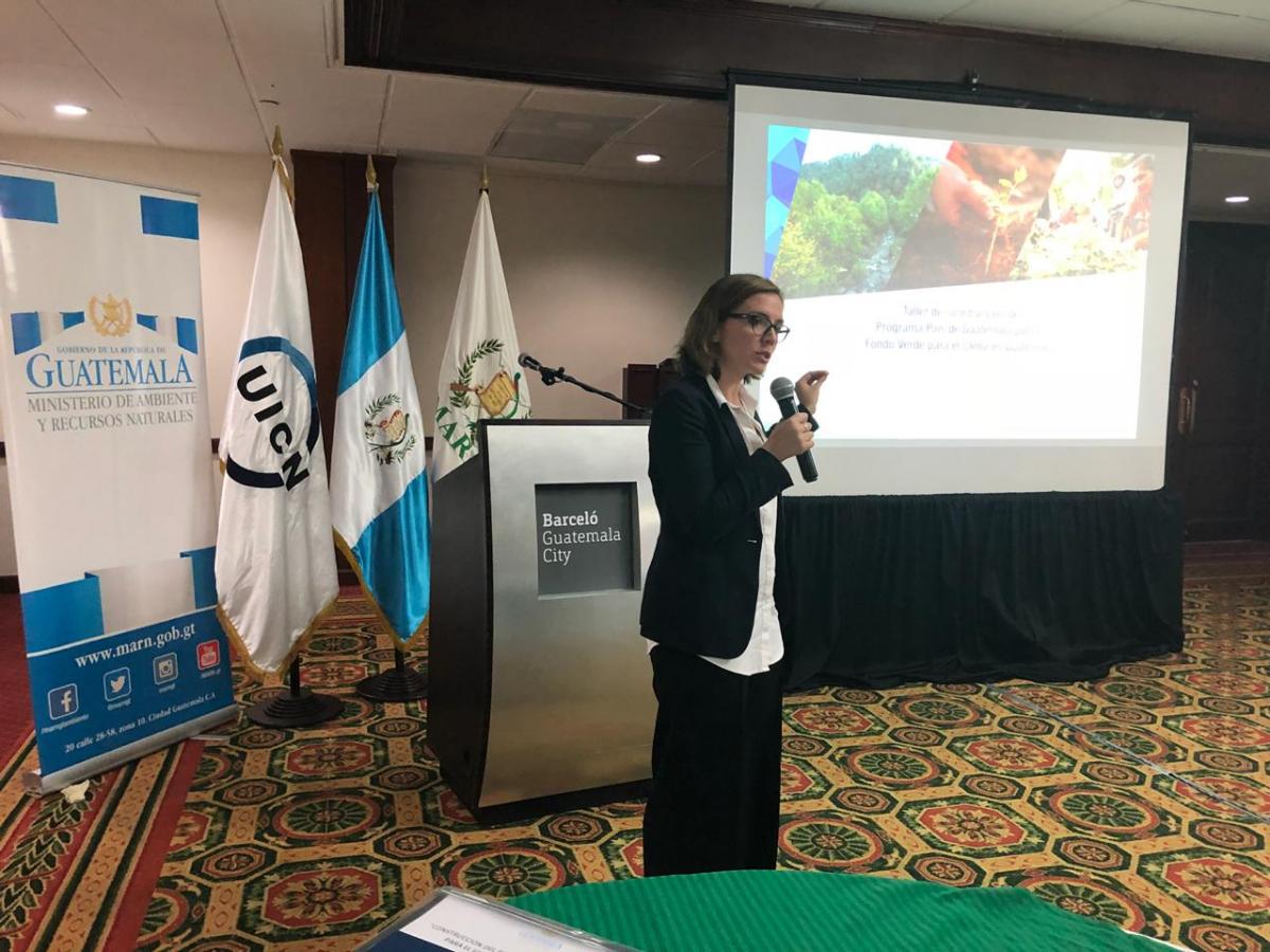 La coordinadora país de UICN en Guatemala, Úrsula Parrilla, estuvo presente en el arranque del proceso de construcción del programa país del Fondo Verde para el Clima en Guatemala