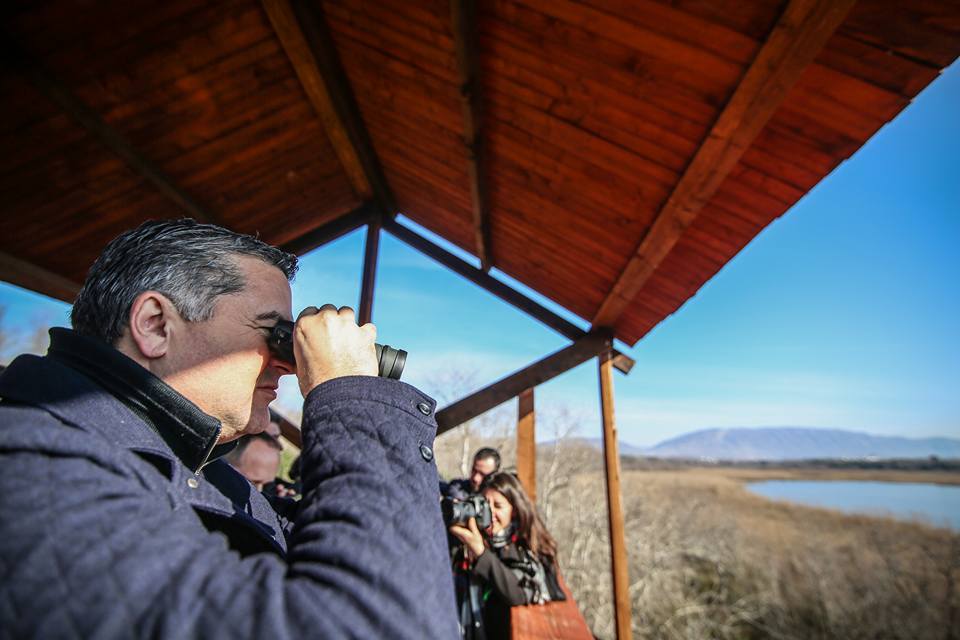 Minister Klosi at birdwatching tower