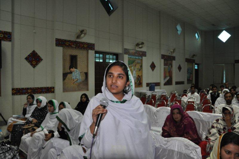 A student during the question and answer session of seminar