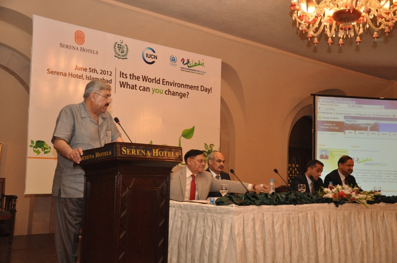 Federal Minister for Environment Rana Muhammad Farooq Saeed Khan addressing the audience