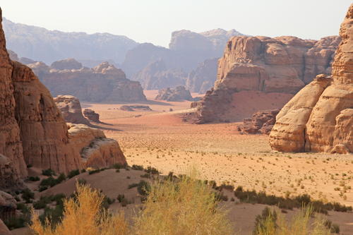 Wadi Rum Protected Area (Jordan), inscribed in 2011 as a mixed site (criteria iii*, v*, vii), area 74,000 ha (740 Km2).
