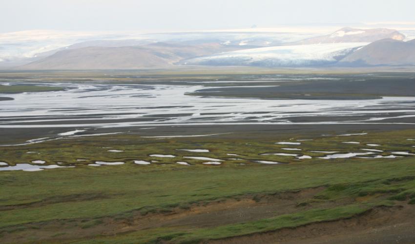 Outlet glaciers and the wetland of Þjórsárver, Iceland.