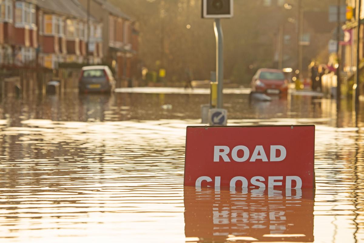 Flooding and road closure in the UK