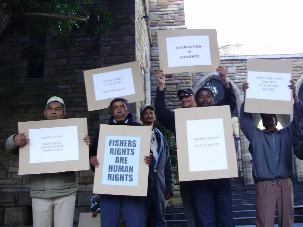 Small-scale fishers demonstrating in South Africa