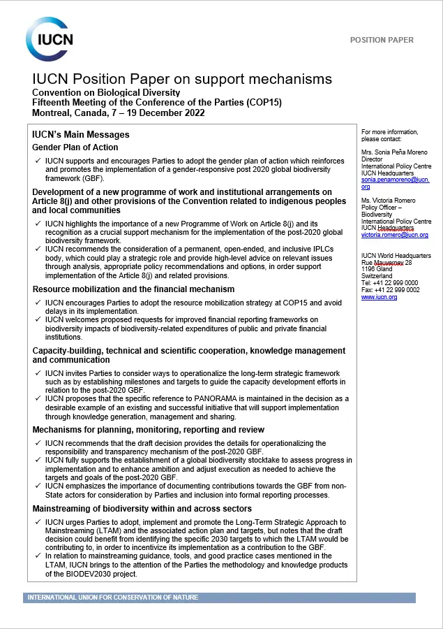 IUCN Position COP15 support mechanisms thumbnail cover