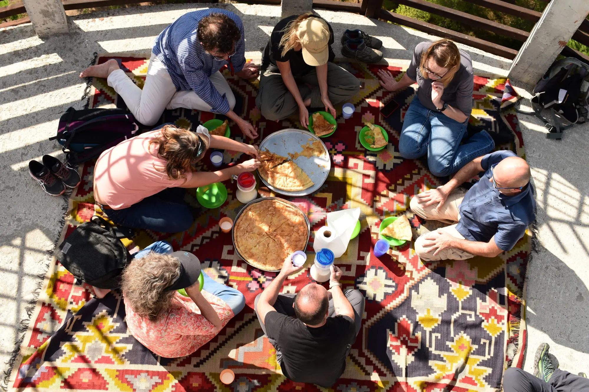 Traditional meal on a locally made carpet 